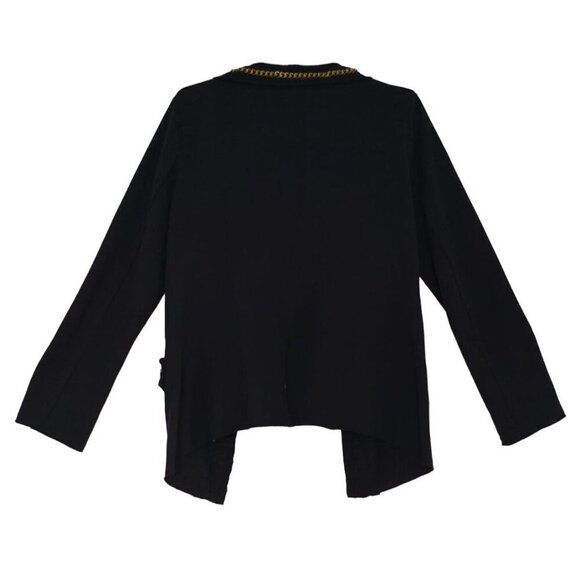 Women's Vintage Black Open Front Cardigan with Gold Chain Trim Long Sleeve. - Picture 2 of 7